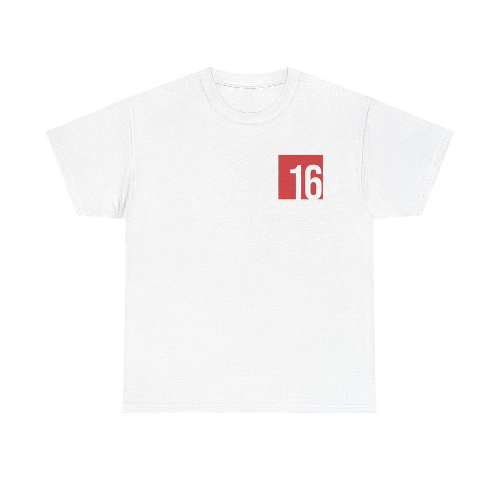 White Nutmeg Duchess t-shirt with a framed red rose graphic and vintage soccer street style typography