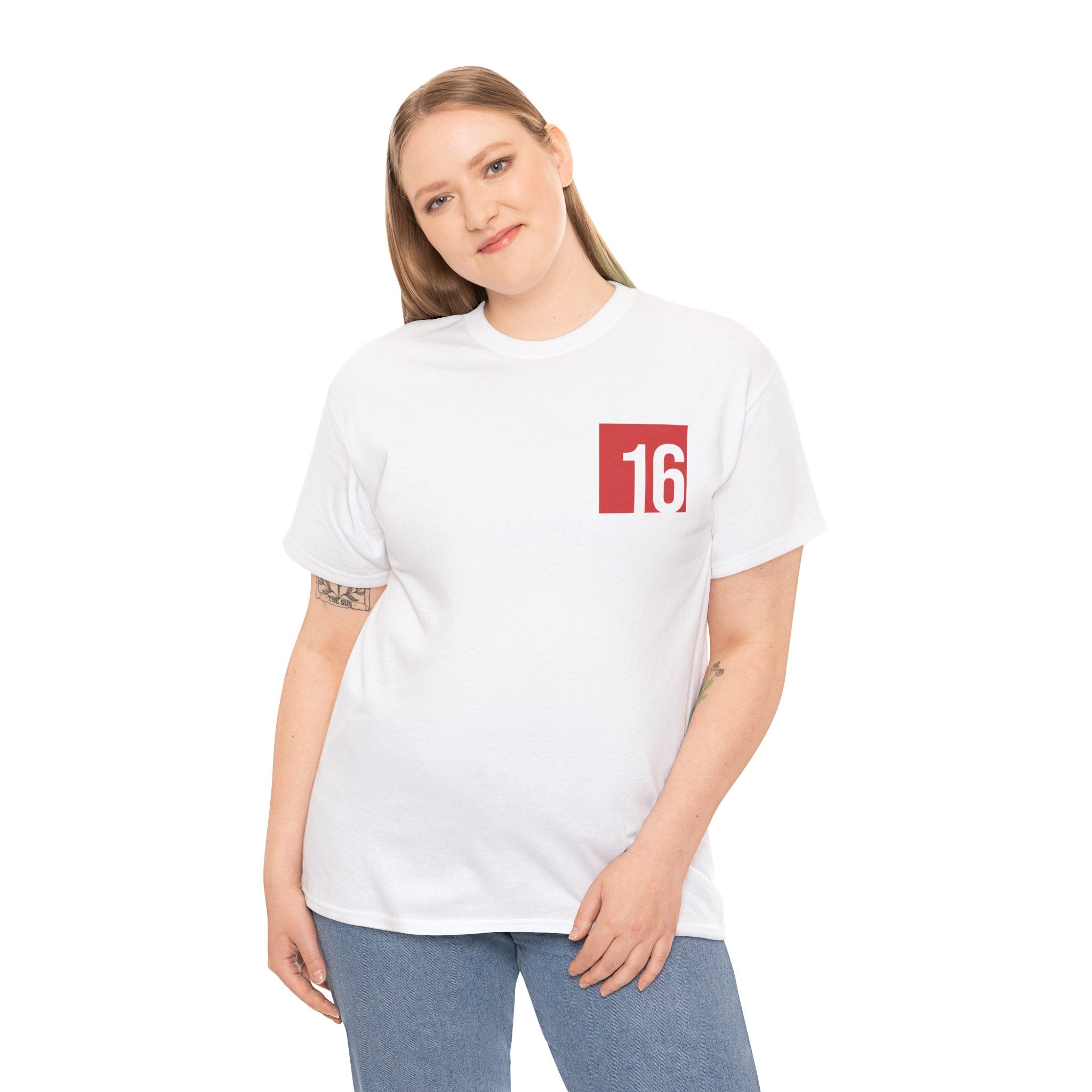 White Nutmeg Duchess t-shirt with a framed red rose graphic and vintage soccer street style typography