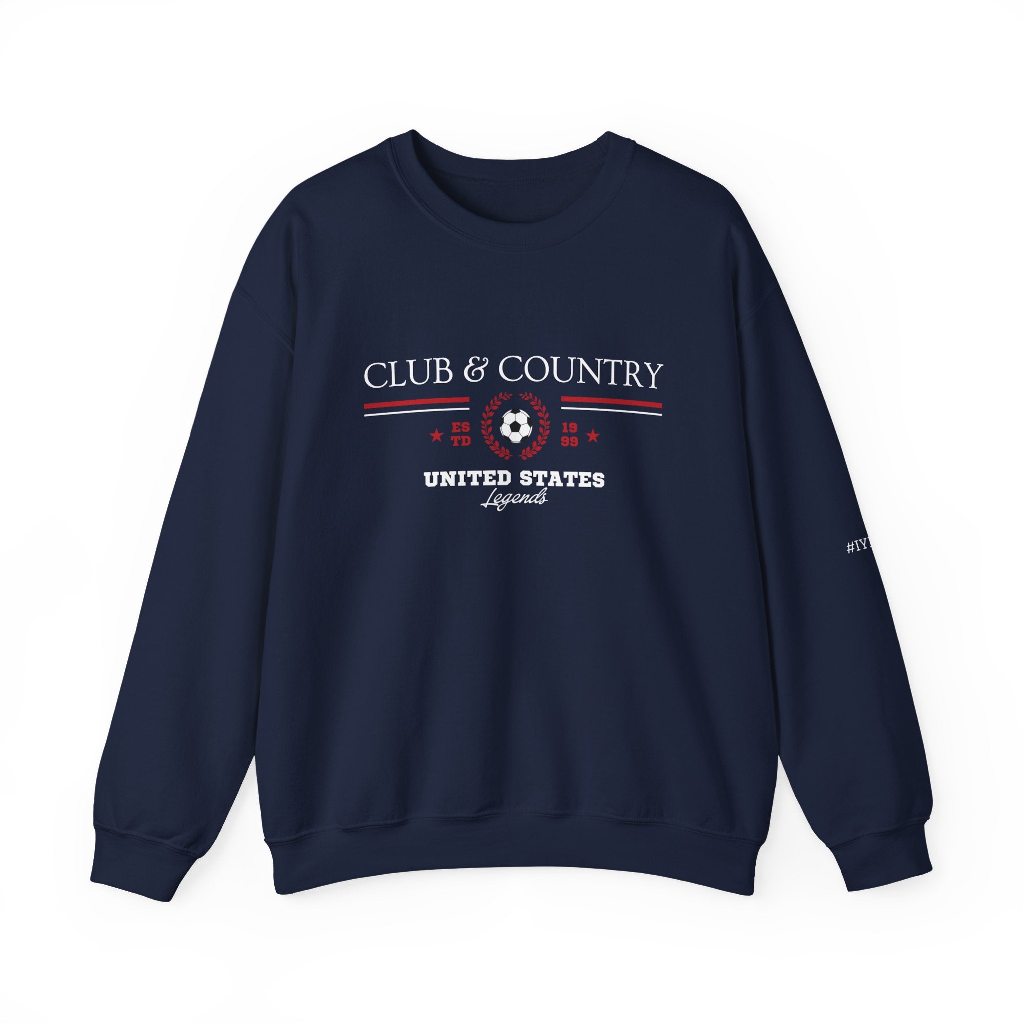 Navy blue Club & Country oversized crewneck pullover, 90s style preppy soccer apparel