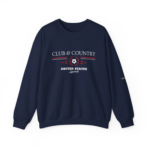 Navy blue Club & Country oversized crewneck pullover, 90s style preppy soccer apparel