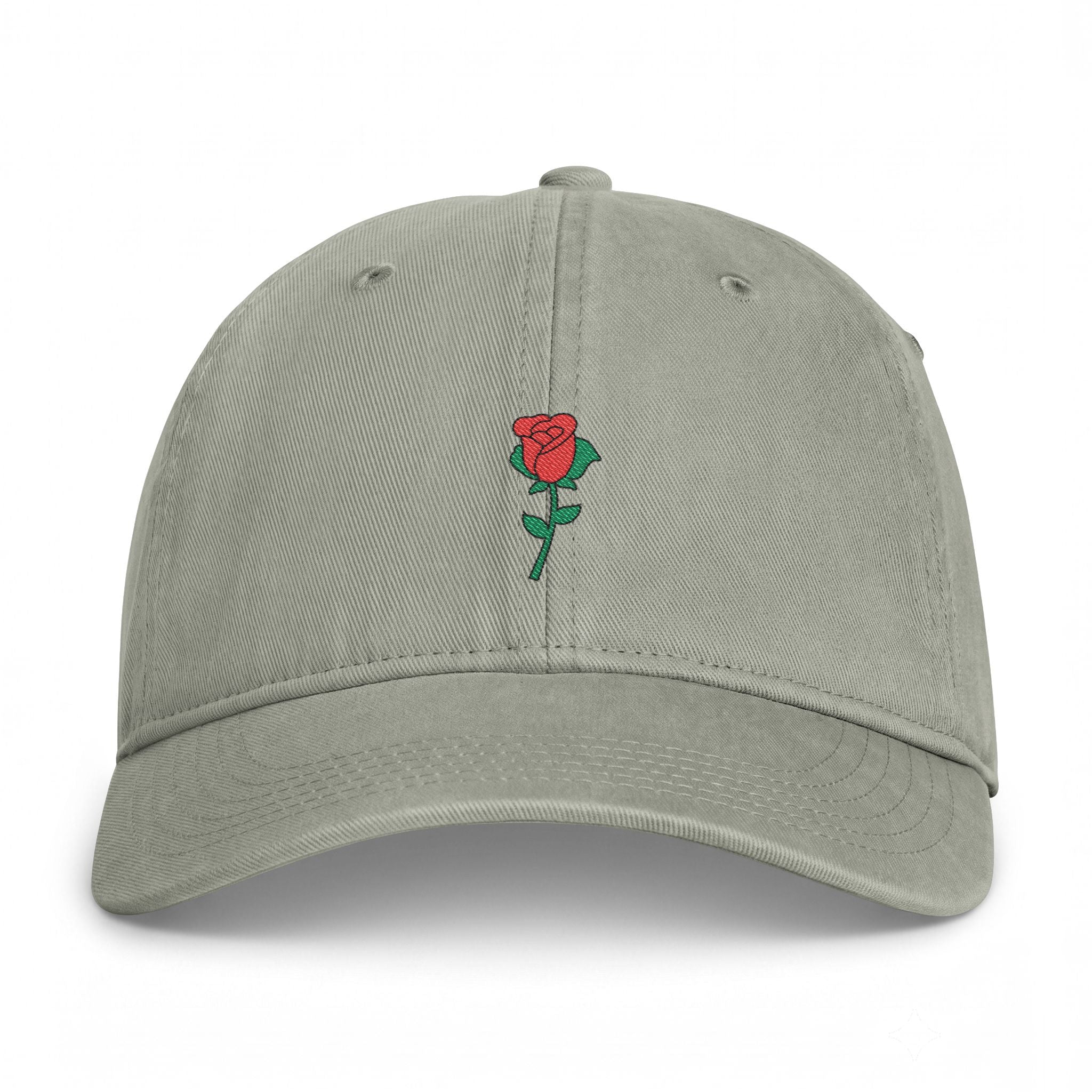 Sandstone Nutmeg Duchess rose graphic dad hat featuring a vintage style embroidered red rose motif and classic fit