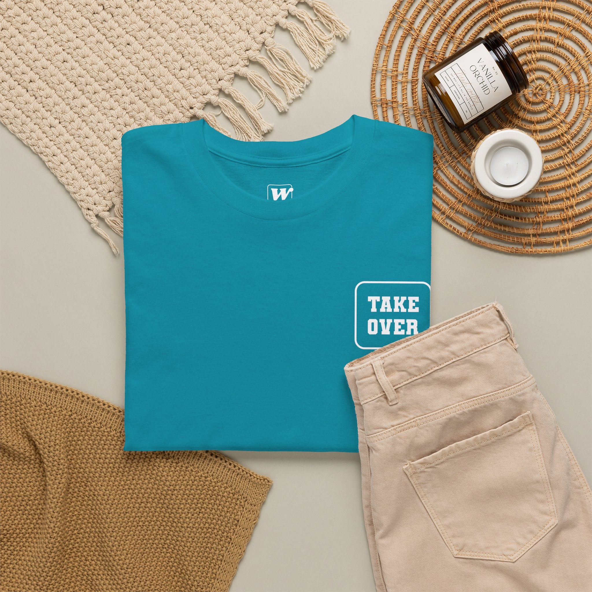 Tropical Blue Take Over Every City Pro League T-Shirt flat lay on a solid background.