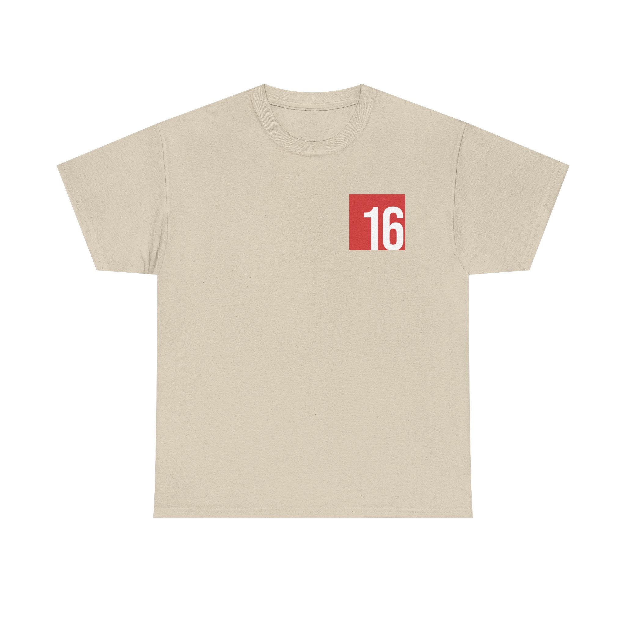 Sand Nutmeg Duchess t-shirt with a framed red rose graphic and vintage soccer street style typography