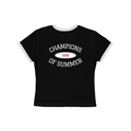 Caviar vintage style 1999 Champions of Summer women's ringer tee featuring a retro front graphic and a tournament host city list on the back